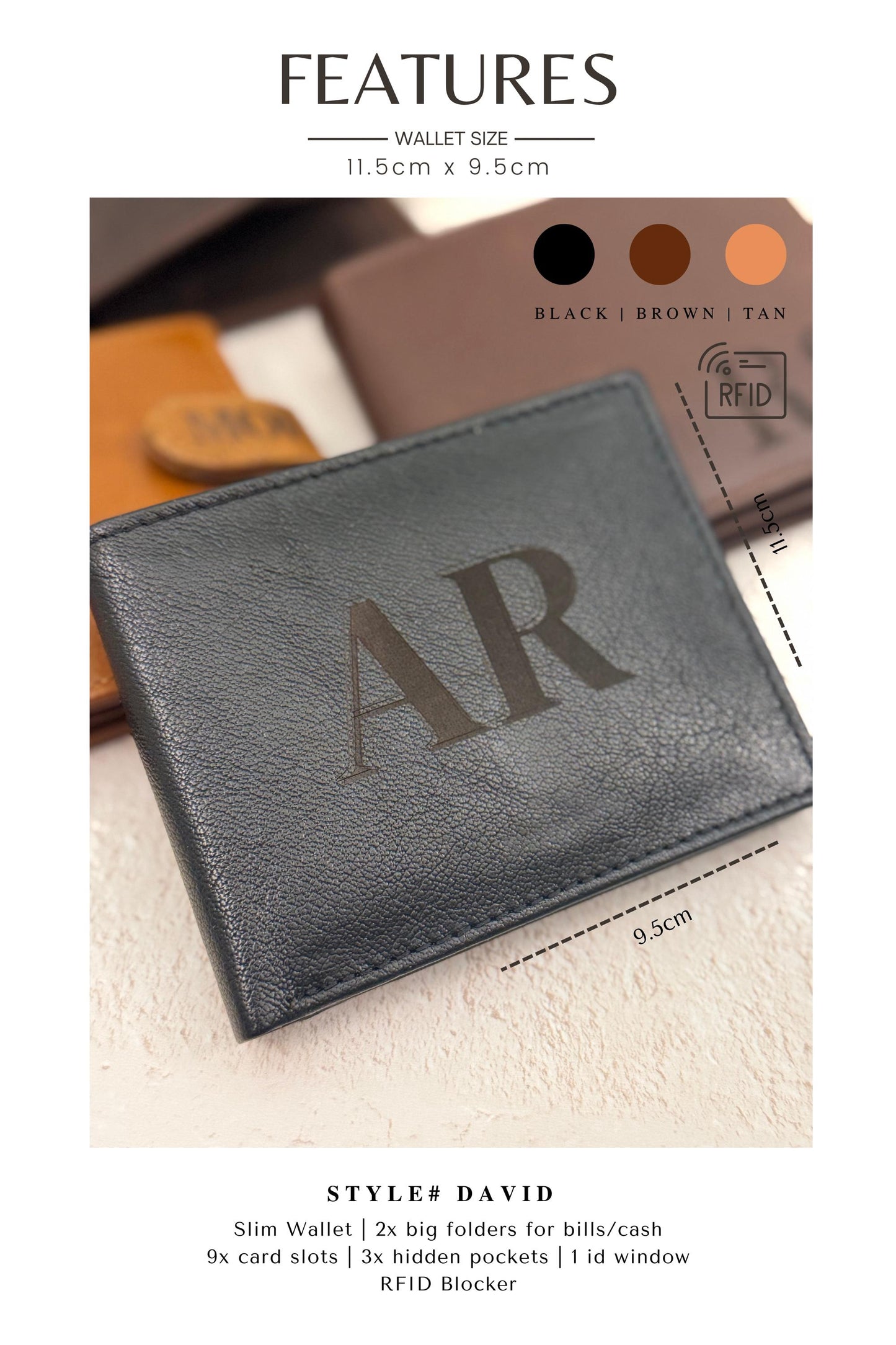 Custom Gift Dad Leather Wallet for Him Birthday Present His Wedding Day Groomsmen Gift Card Holder Leather Case Cash Pocket Security Design