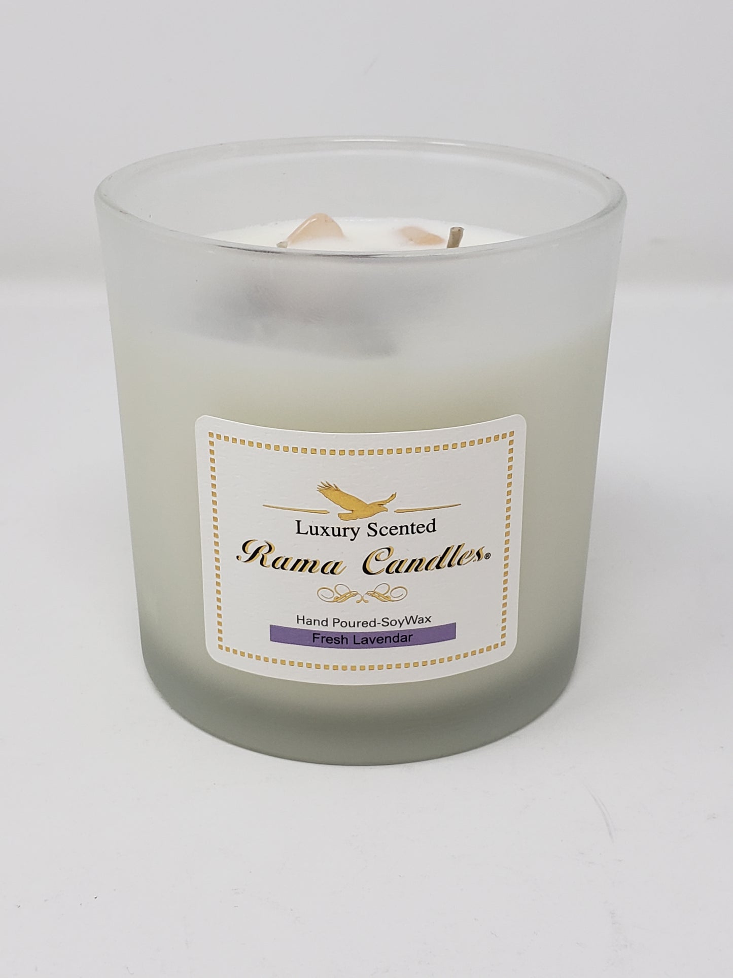 Hand Poured-Fresh Lavender Soy Candle with rose petals and crystal stone