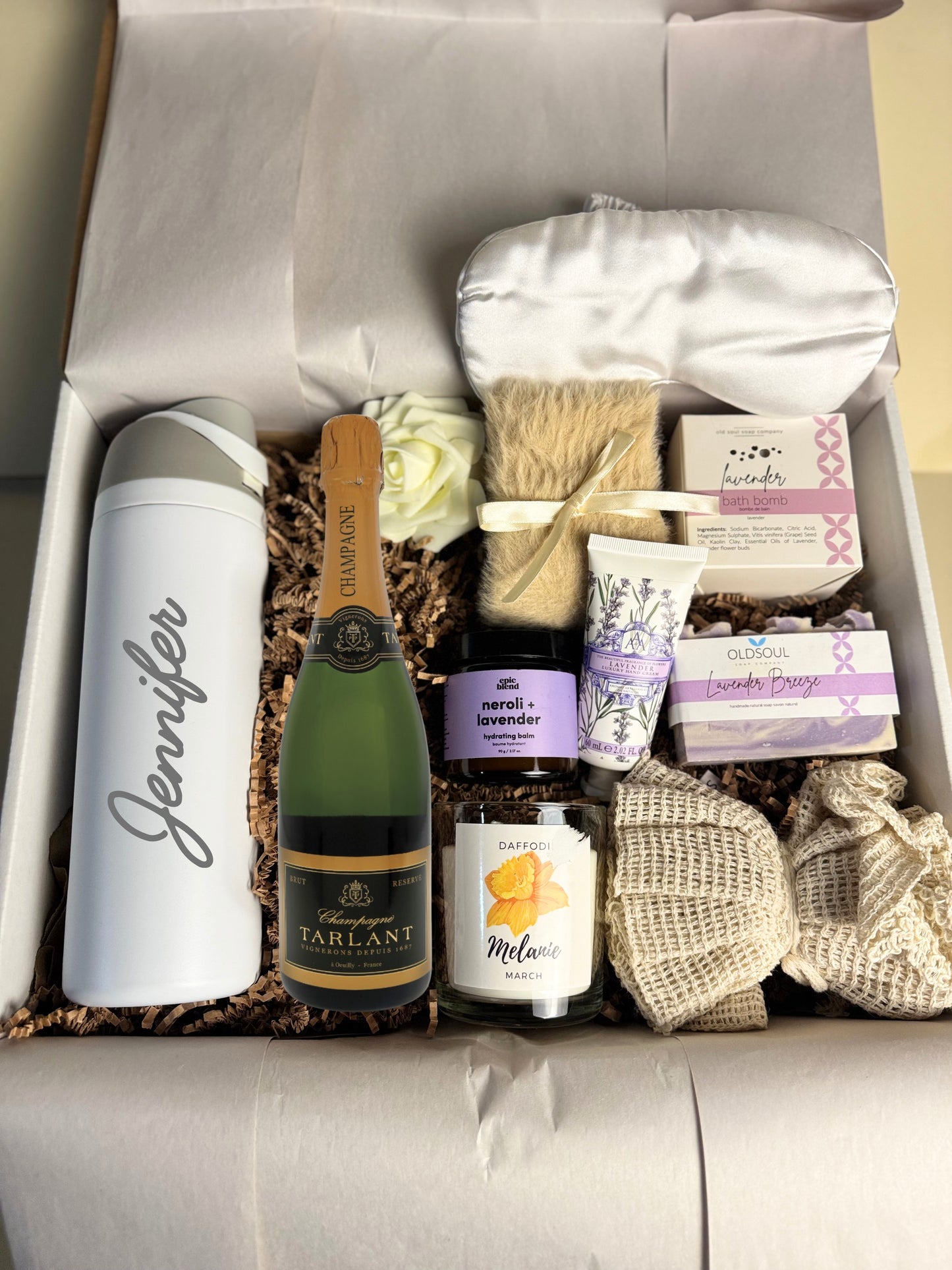 Personalized Self-Care Gift Box with Champagne & Tumbler | Birthday Gift for Her | Spa Gift Set | Custom Name Gift Box