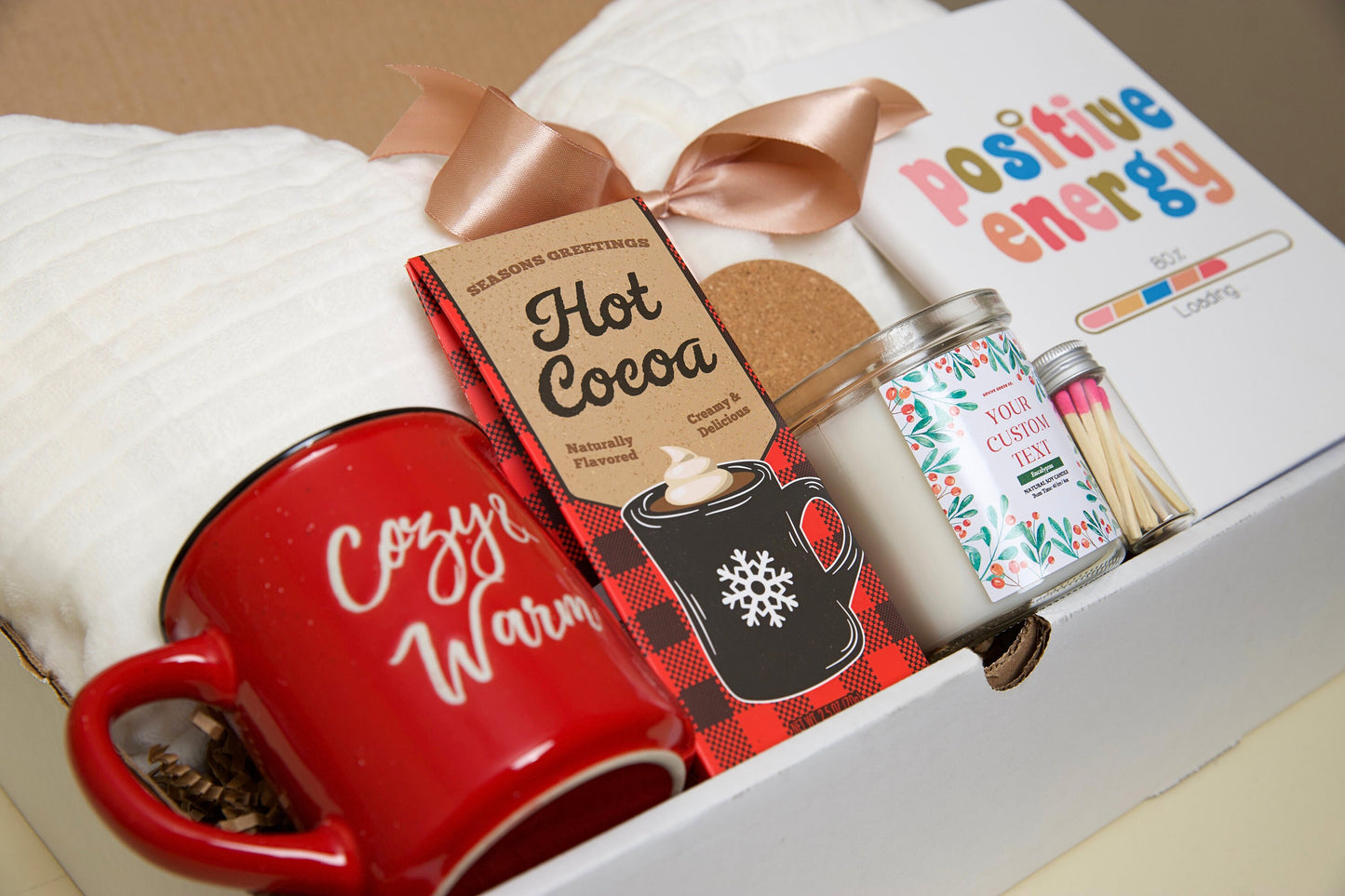 Cozy Christmas Gift Hygge Gift Box with Blanket Care Package For Her Birthday Gift Personalized Candle Pampering Gift Box Holiday Gift Her