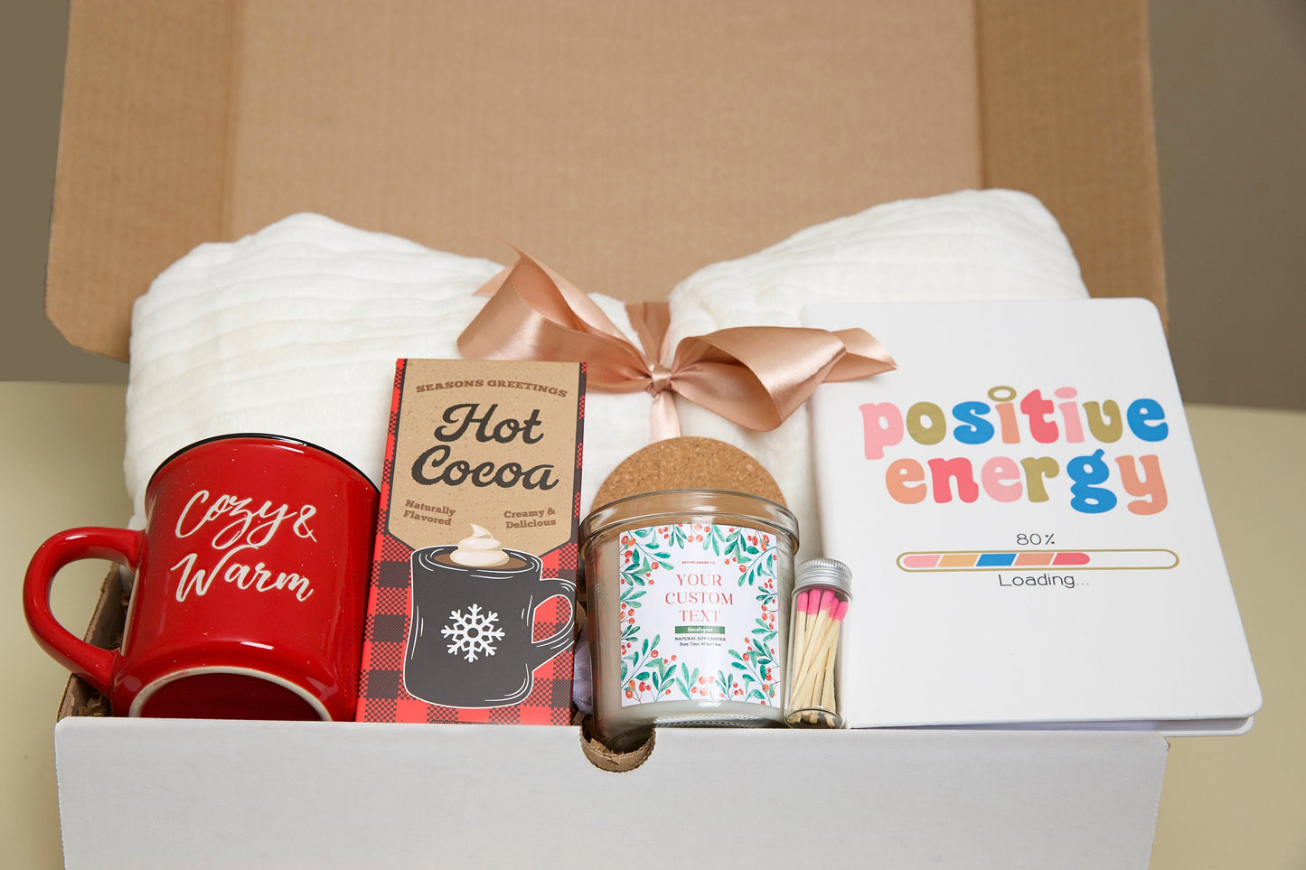 Cozy Christmas Gift Hygge Gift Box with Blanket Care Package For Her Birthday Gift Personalized Candle Pampering Gift Box Holiday Gift Her