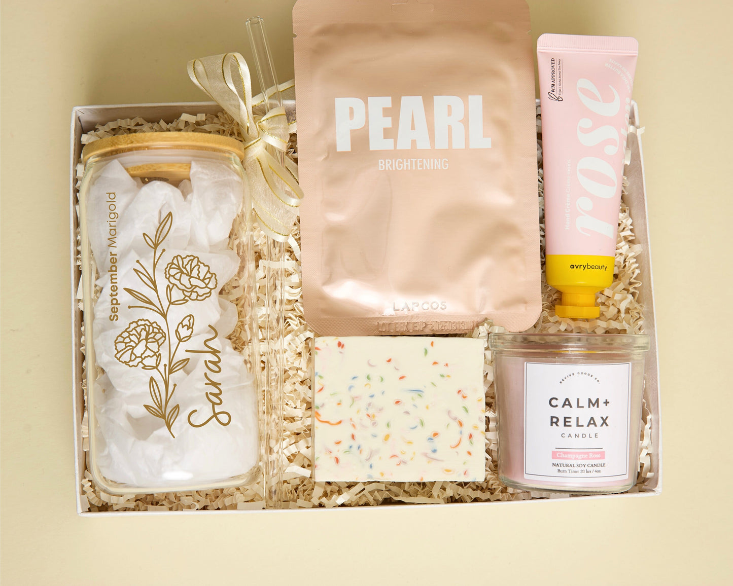 Birth Flower Gift For Her Personalized Glass Cup Gift For Women Birth Month Gift Box Personalized Birthday Gift Care Package Spa Gift Set