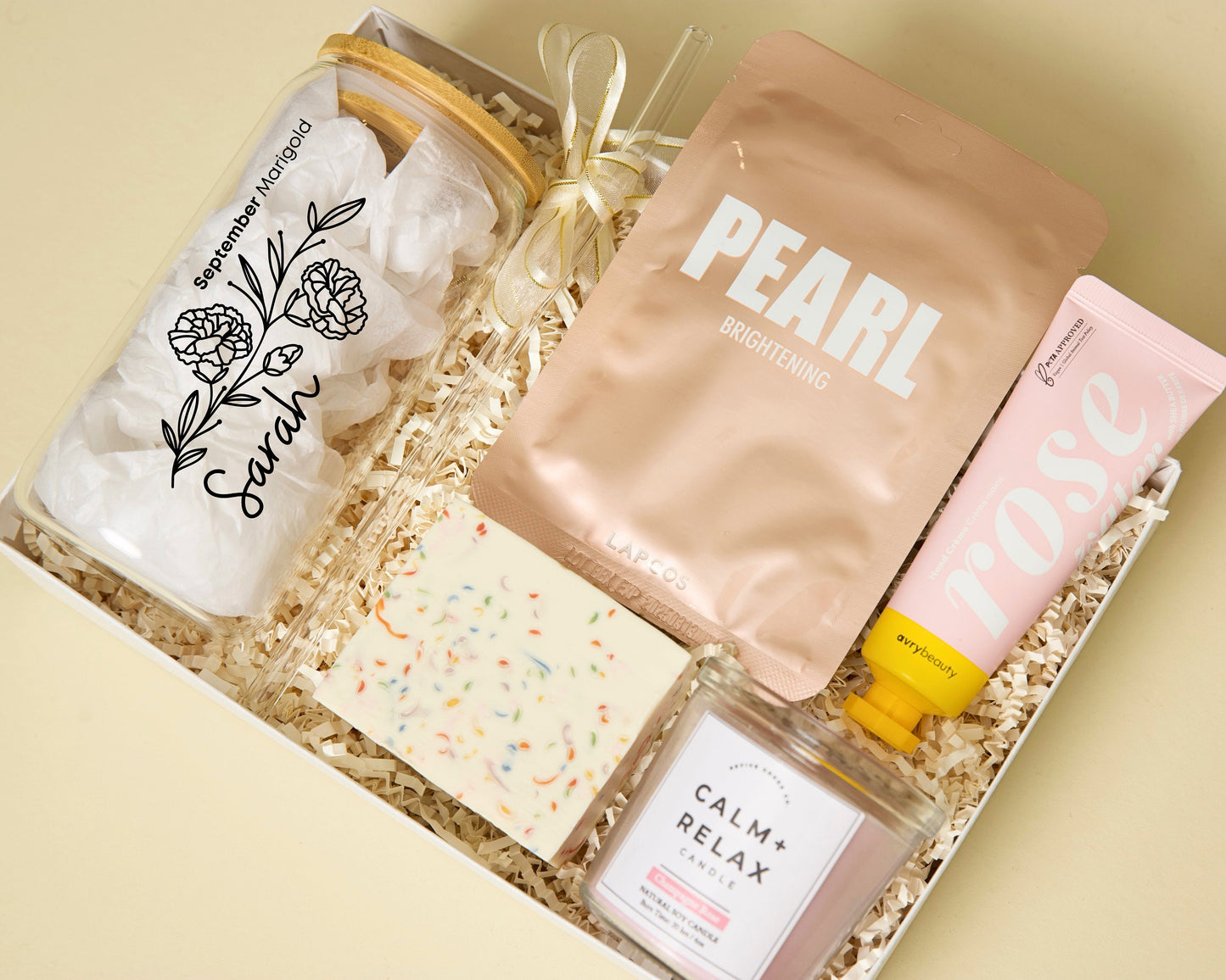 Birth Flower Gift For Her Personalized Glass Cup Gift For Women Birth Month Gift Box Personalized Birthday Gift Care Package Spa Gift Set