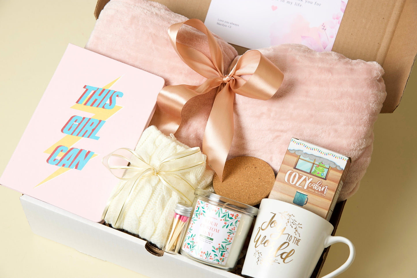 Best Friend Gift Hygge Gift Box with Blanket Pampering Gift Set Get Well Self Care Gift For Her Birthday Gift Custom Candle Gift Cozy Gift