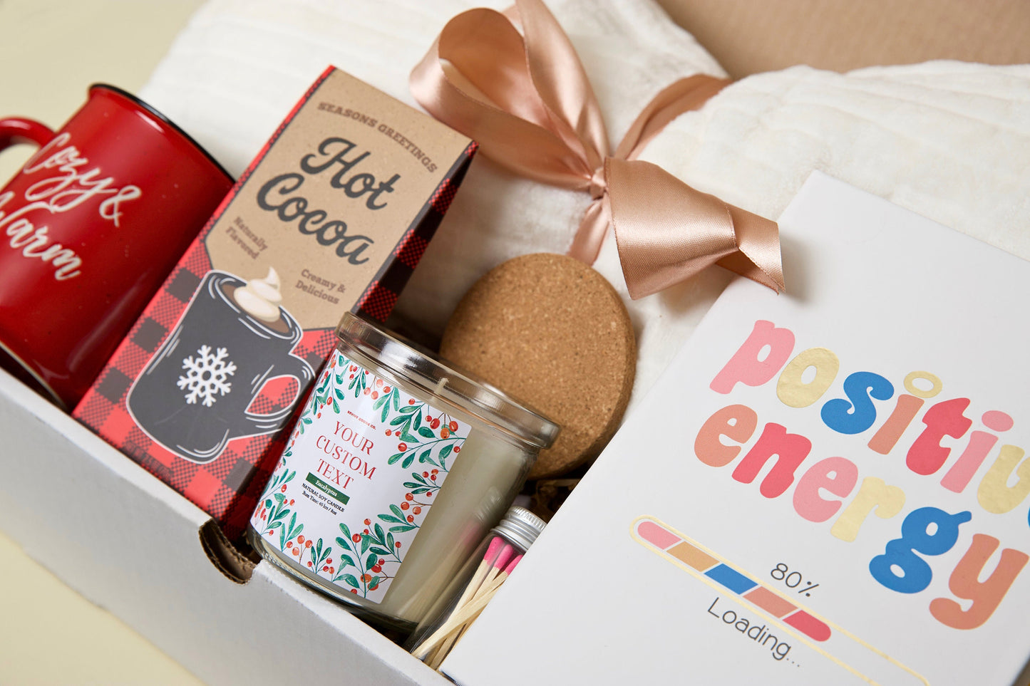 Cozy Christmas Gift Hygge Gift Box with Blanket Care Package For Her Birthday Gift Personalized Candle Pampering Gift Box Holiday Gift Her