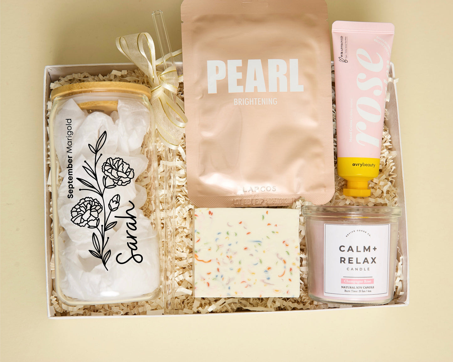 Birth Flower Gift For Her Personalized Glass Cup Gift For Women Birth Month Gift Box Personalized Birthday Gift Care Package Spa Gift Set