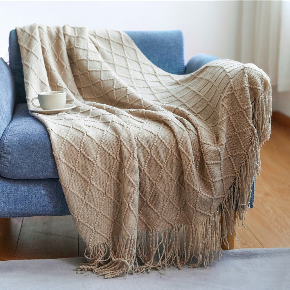 Cozy Throw Blanket Home Decor Boho Knitted Blanket Couch Throw Blanket Gift Basket Her Birthday Gift Mom Gift Idea Housewarming Gift Host