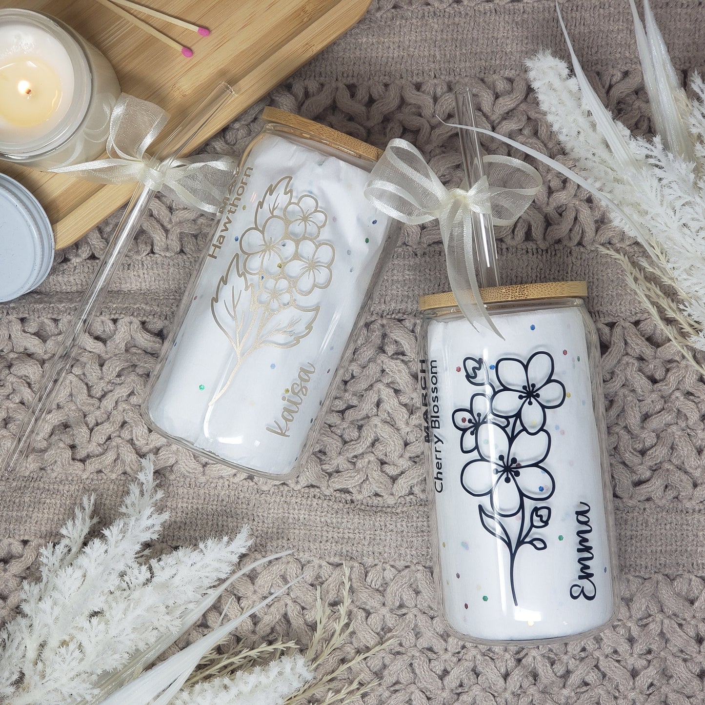 Personalized Birth Month Glass Name Cup Birthday Cup her Custom Name Tumbler with birth flower glass cup Birthday Flower Cup Birth Cup Gift
