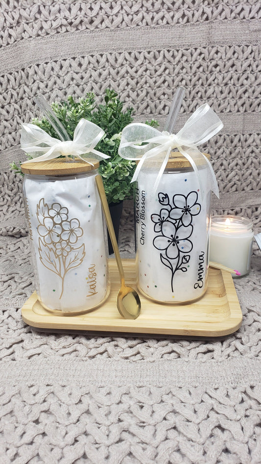 Personalized Birth Month Glass Name Cup Birthday Cup her Custom Name Tumbler with birth flower glass cup Birthday Flower Cup Birth Cup Gift