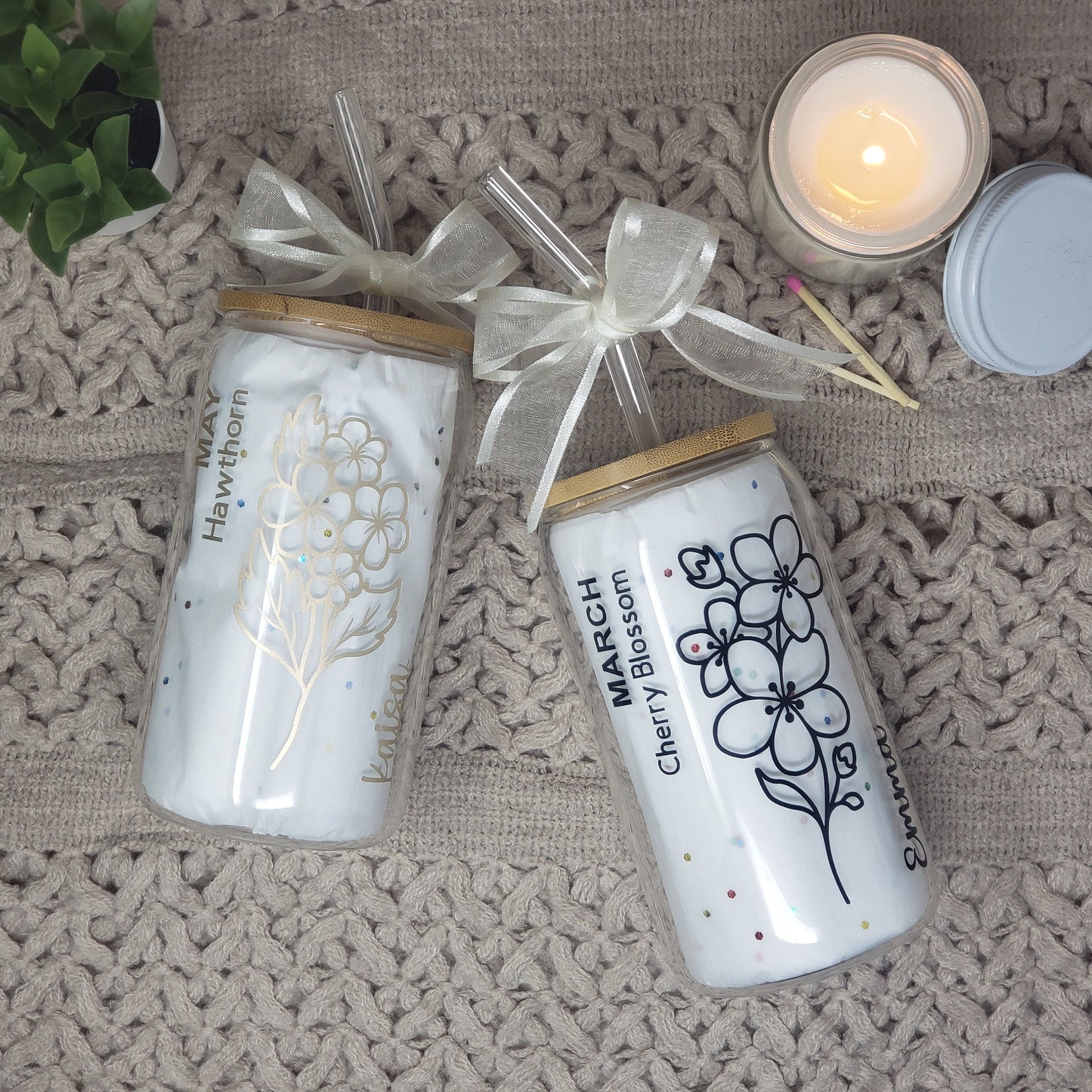 Personalized Birth Month Glass Name Cup Birthday Cup her Custom Name Tumbler with birth flower glass cup Birthday Flower Cup Birth Cup Gift