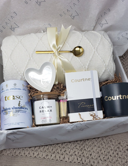 Anniversary Gift Her Cozy Holiday Christmas Gift Birthday Gifts For Girlfriend Hygge Gift Box with Blanket Bday Gift Basket Mom Personalized