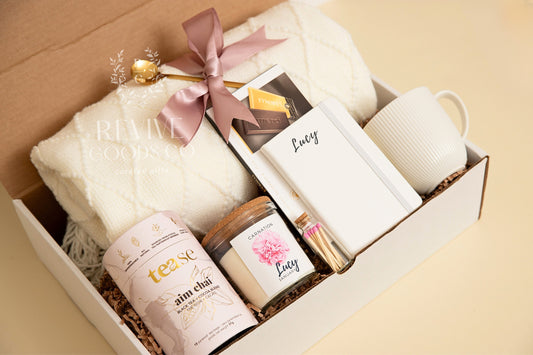 Personalized Birth flower Birthday Gift Box For Her Warm Cozy Care Package with blanket Thank You Gift mentor Coworker Gift For Her Birthday