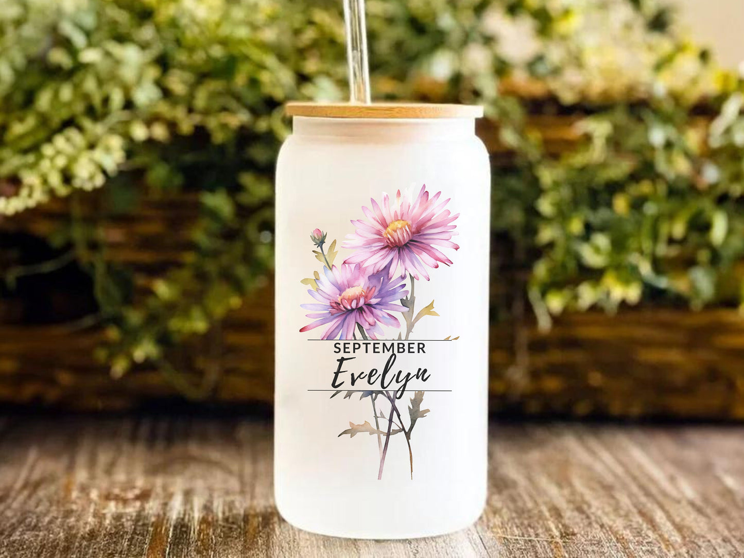 Custom Name Birthday Tumbler Gift Personalized Birth Month Flower Glass Cup Birthday Gift Birth Month Flower Tumbler with Birth Flower Cup