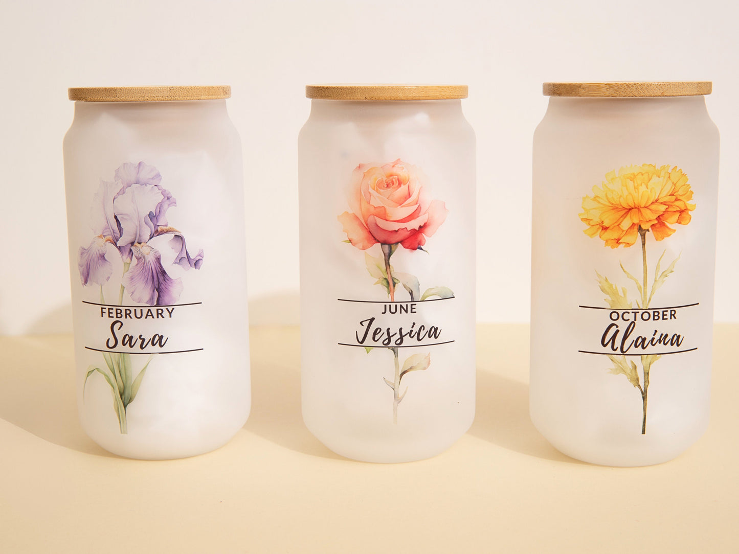 Custom Name Birthday Tumbler Gift Personalized Birth Month Flower Glass Cup Birthday Gift Birth Month Flower Tumbler with Birth Flower Cup