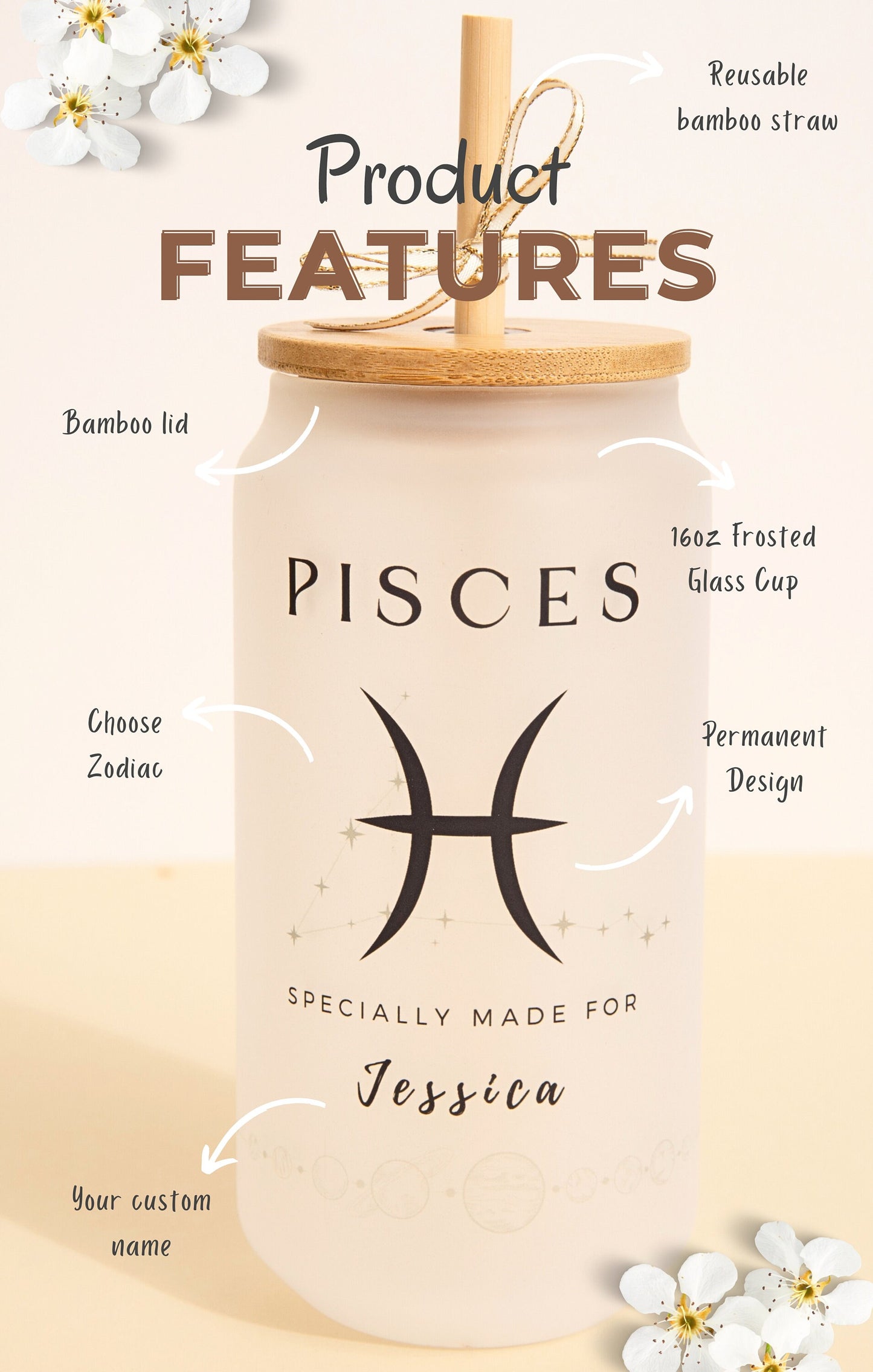 Zodiac Sign Birthday Tumbler Constellation Glass Cup Personalized Star Sign Tumbler Astrology Zodiac Gift for her Tumbler Birthday Present