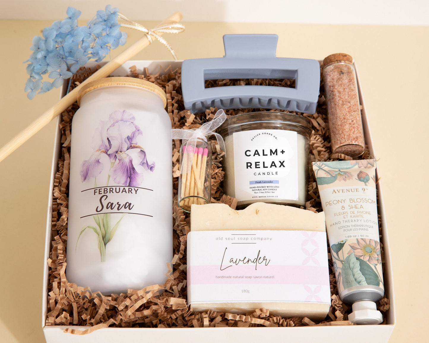 Birth Flower Birthday Gift Box with Personalized Glass Cup Her Birthday Present Friend Bday Gift Basket Mom Custom Name Gift Birth Flower