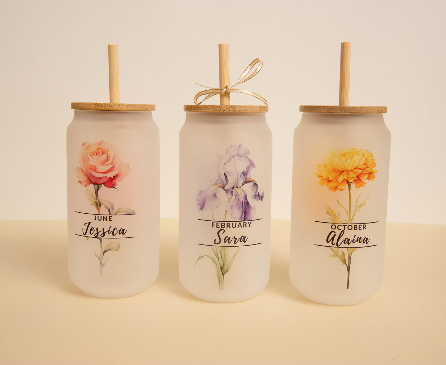 Birth Flower Birthday Gift Box with Personalized Glass Cup Her Birthday Present Friend Bday Gift Basket Mom Custom Name Gift Birth Flower