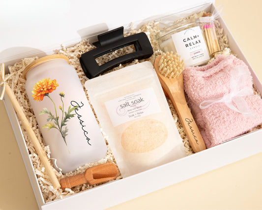 Birthday Birth Flower Gift Idea Her Bday Present Flower Glass Cup Gift Set Unique Birthday Care Package Friend Gift Basket Custom Candle set