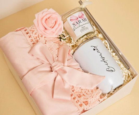 Bridesmaid Personalized Proposal Wedding Gift Box Custom Robe With Wine Tumbler Bridesmaid Gift Set Best Friend Thank You Gift Idea Basket