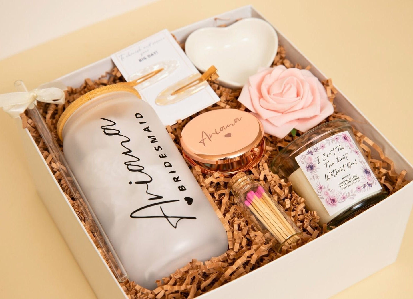 Personalized Bridesmaid Handmade Proposal Gift Box Bridal Shower Custom Glass Tumbler Gift Idea BestFriend Maid of Honor Wedding Gift Basket