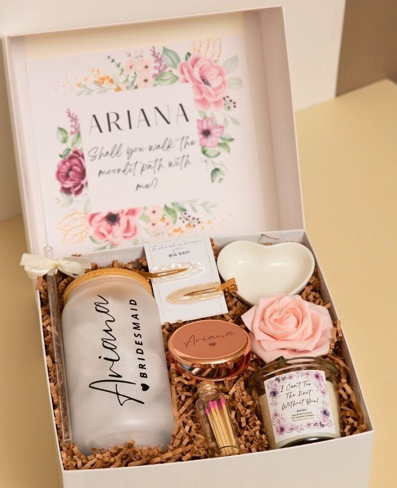 Personalized Bridesmaid Handmade Proposal Gift Box Bridal Shower Custom Glass Tumbler Gift Idea BestFriend Maid of Honor Wedding Gift Basket