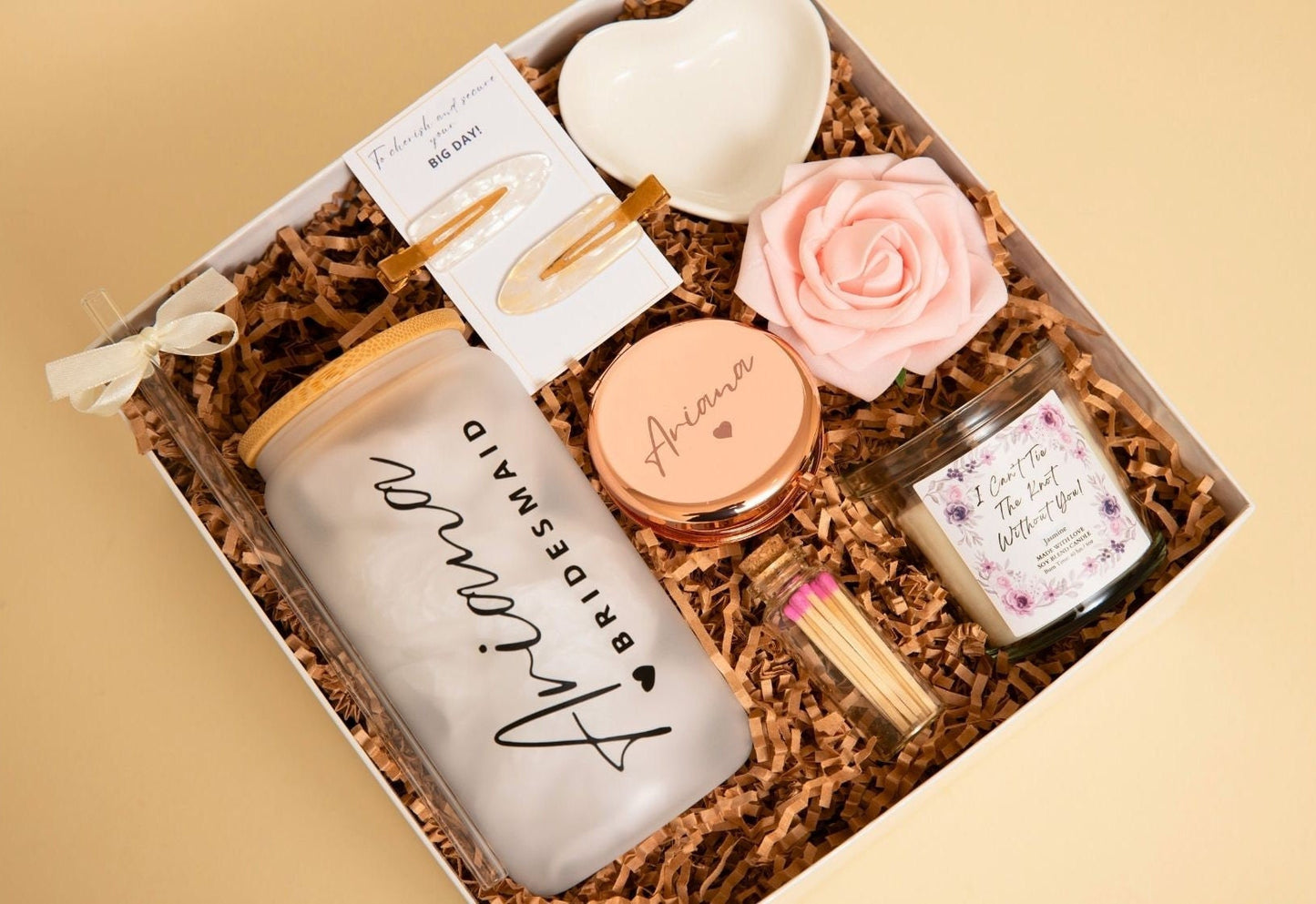 Personalized Bridesmaid Handmade Proposal Gift Box Bridal Shower Custom Glass Tumbler Gift Idea BestFriend Maid of Honor Wedding Gift Basket