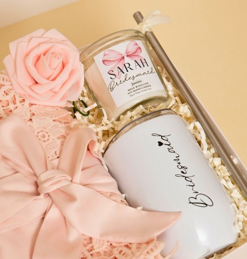 Bridesmaid Personalized Proposal Wedding Gift Box Custom Robe With Wine Tumbler Bridesmaid Gift Set Best Friend Thank You Gift Idea Basket