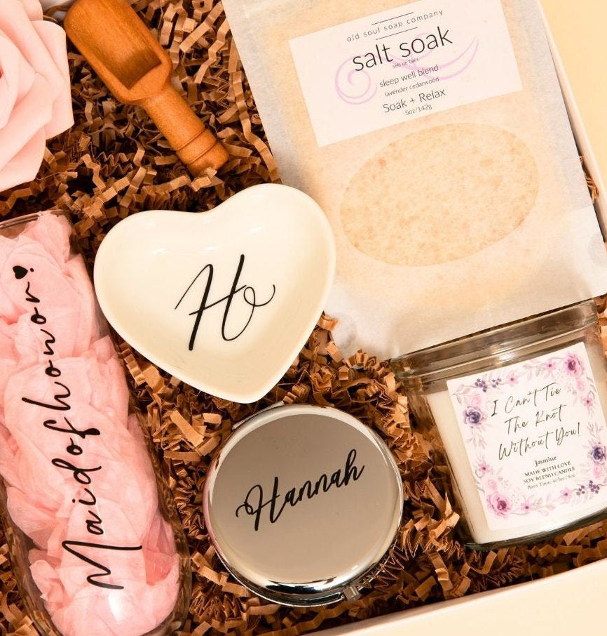 Maid of Honor Proposal Custom Box Bridesmaid Wedding Gift Idea Bridal Shower Personalized Set With Ring Dish Best Friend Bridal Party Gift