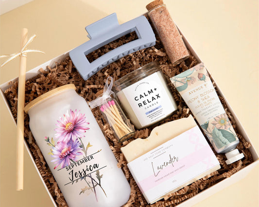 September Birth Flower Gift Idea May Birth Month Birthday Gift Box Personalized Gift Set Her Bday Gift Basket Birth Month Tumbler Bday Gift