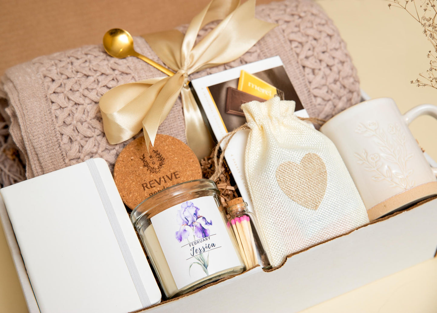 Birth Flower Birthday Gift for Her Personalized Bday Present Friend Gift Idea Hygge Gift Box with Blanket Mom Unique Gift Idea Birth Flower