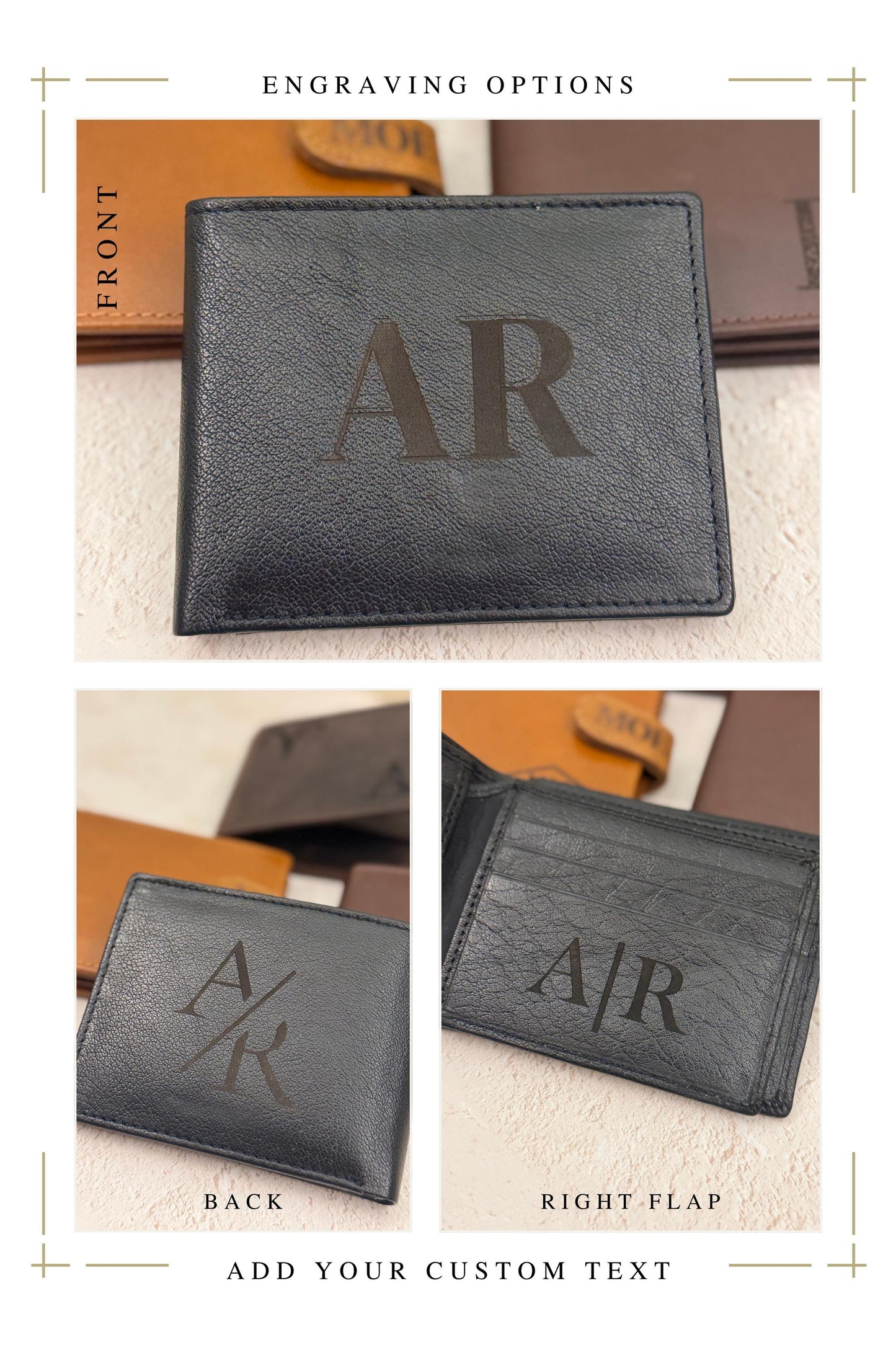 Custom Gift Dad Leather Wallet for Him Birthday Present His Wedding Day Groomsmen Gift Card Holder Leather Case Cash Pocket Security Design