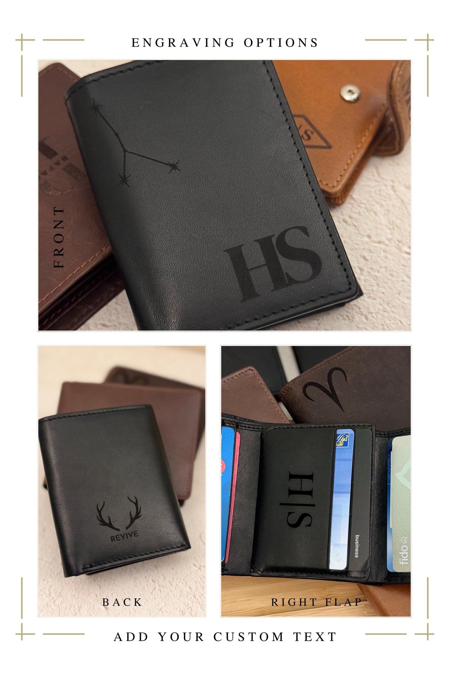 Personalized Leather Wallet for Men Birthday Present for Dad Custom Name Card Holder with Pocket for Cash Leather Case Engraved Message Gift