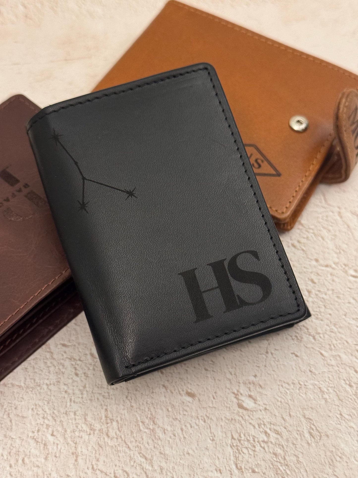 Personalized Leather Wallet for Men Birthday Present for Dad Custom Name Card Holder with Pocket for Cash Leather Case Engraved Message Gift