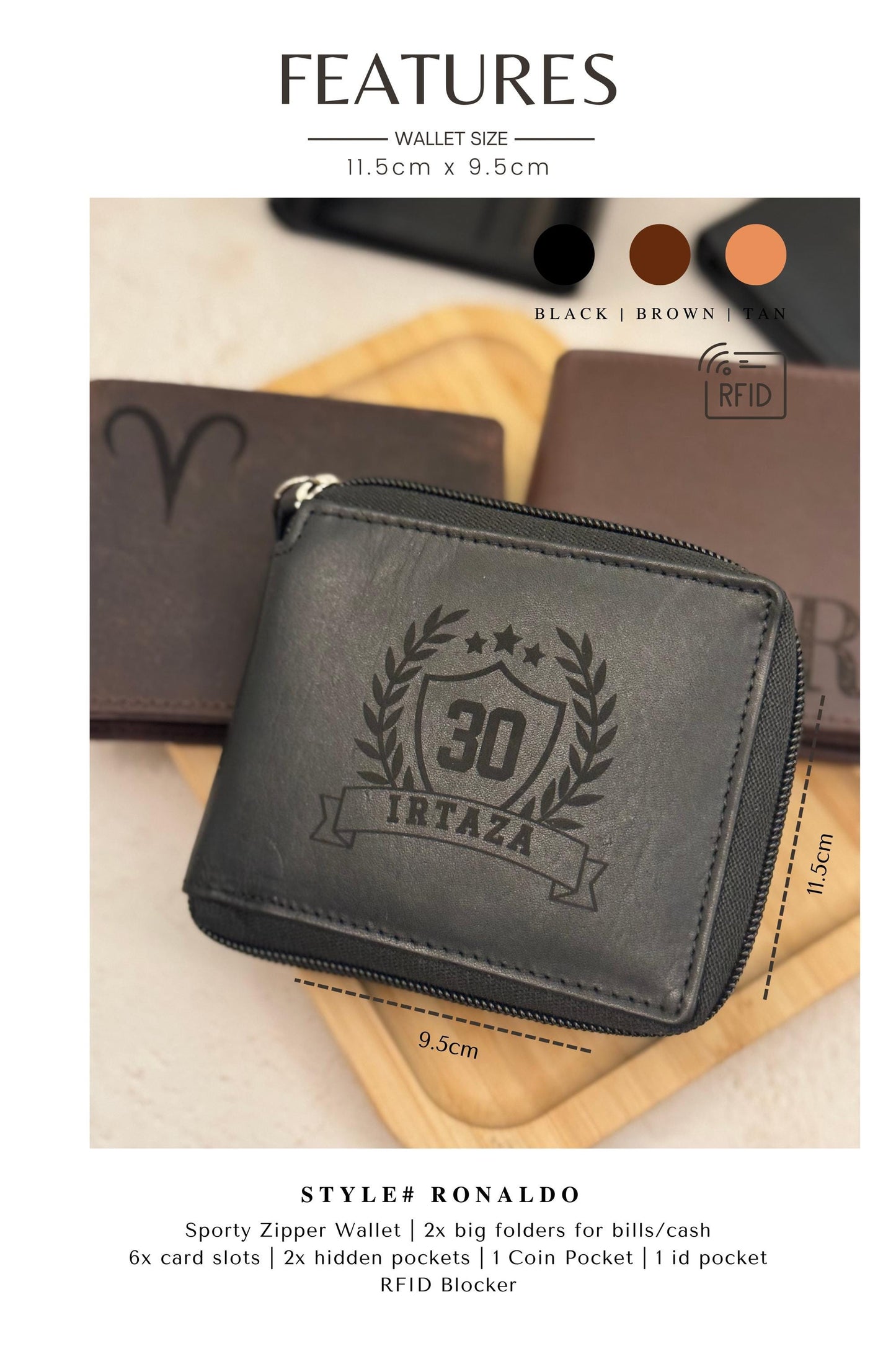Mens Leather Gift Teenager Gift Wallet Teens Sports Design for Birthday Dad Present Fathers Day Gift Young Adults His Zipper Wallet Present