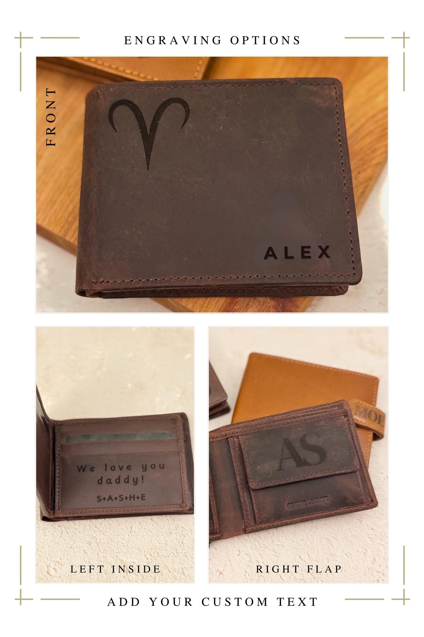 Leather Wallet Men Card Holder for Dad Birthday Present for Him Leather Case with Pocket for Money Clip Design Custom Name Card Holder Him