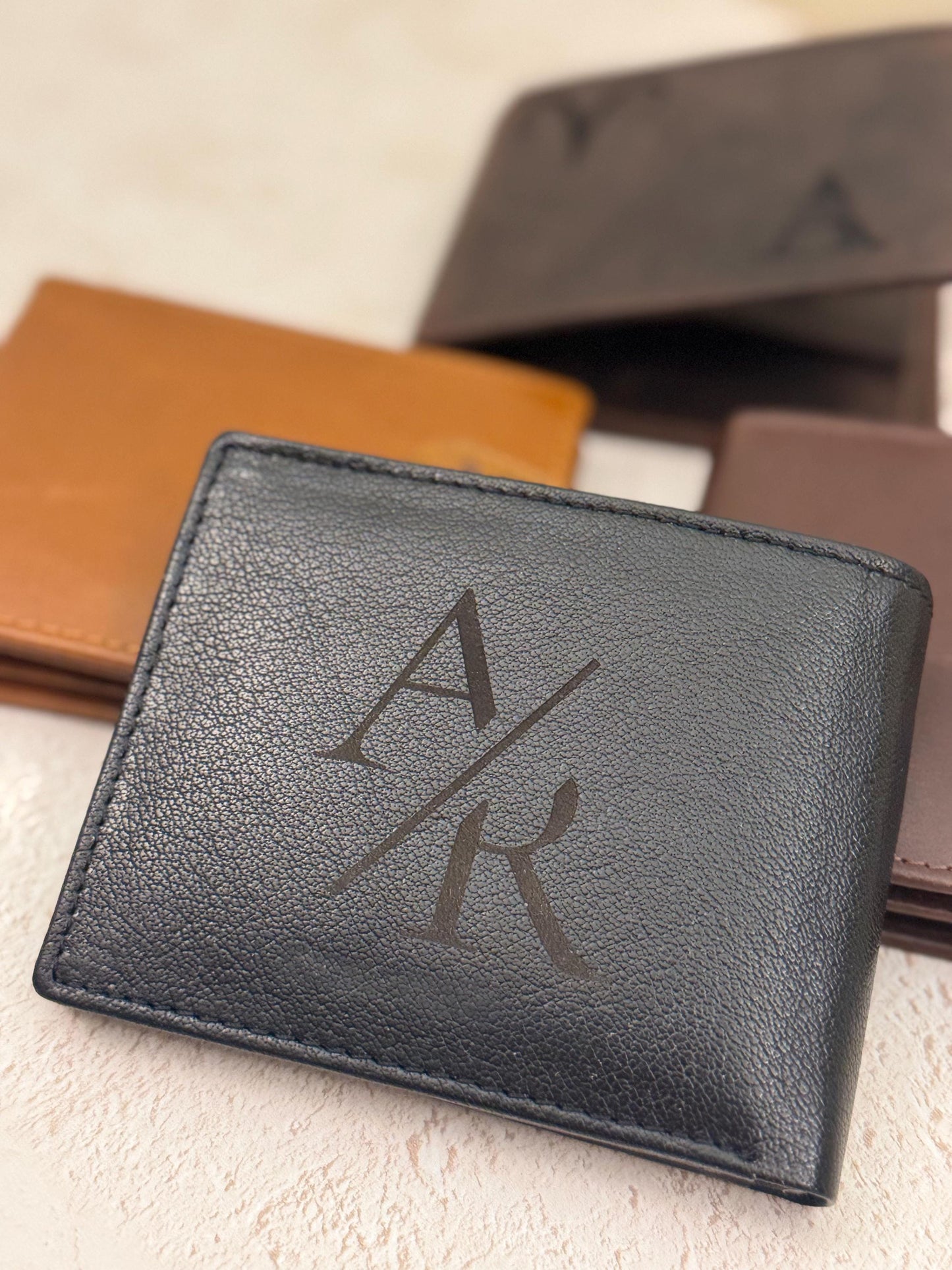 Custom Gift Dad Leather Wallet for Him Birthday Present His Wedding Day Groomsmen Gift Card Holder Leather Case Cash Pocket Security Design