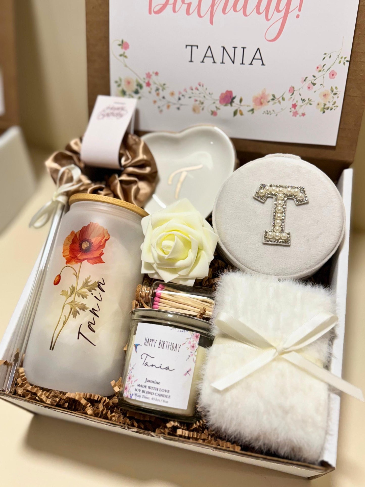 Personalized Birthday Box Gift Set Birth Flower Gift Box Custom Design Name Cup Monogram Holder Jewelry Box Best Friend Gift Unique Present