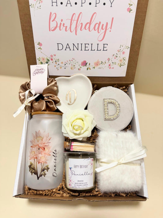 Custom Flower Gift Birth Month Special Box Surprise Set Monogram Jewelry Holder Gift Name Glass Cup Personalized Friend Gift Unique Present