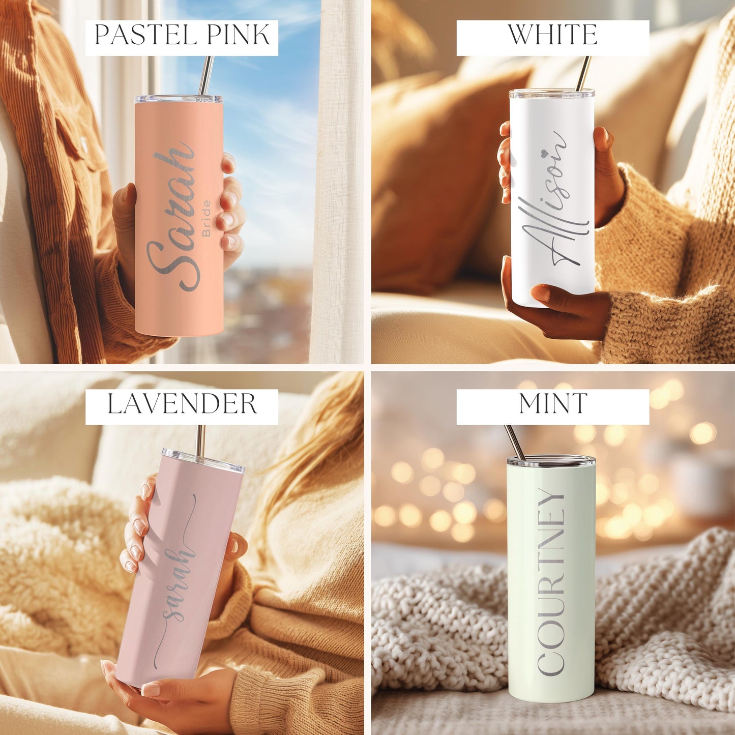 Personalized Skinny Tumbler Engraved Water Bottle Gift For Her Custom Travel Tumbler Laser Engraved Drinkware Gift Friend Birthday Present