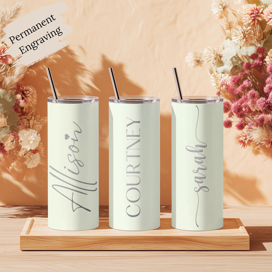 Personalized Skinny Tumbler Engraved Water Bottle Gift For Her Custom Travel Tumbler Laser Engraved Drinkware Gift Friend Birthday Present