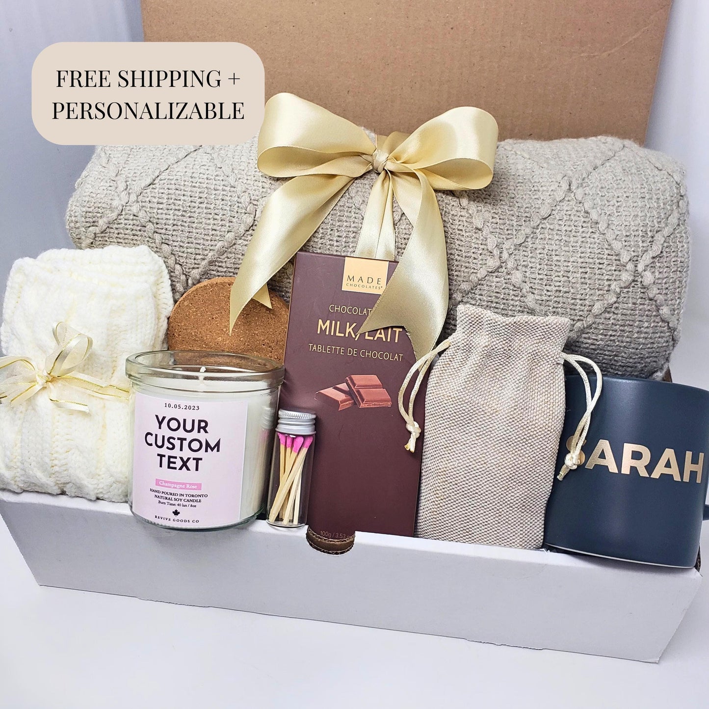 Hygge Gift Box with Blanket Christmas Care Package For Her Birthday Gift Personalized Candle Pampering Gift Box Custom Mug Cozy Wellness Her