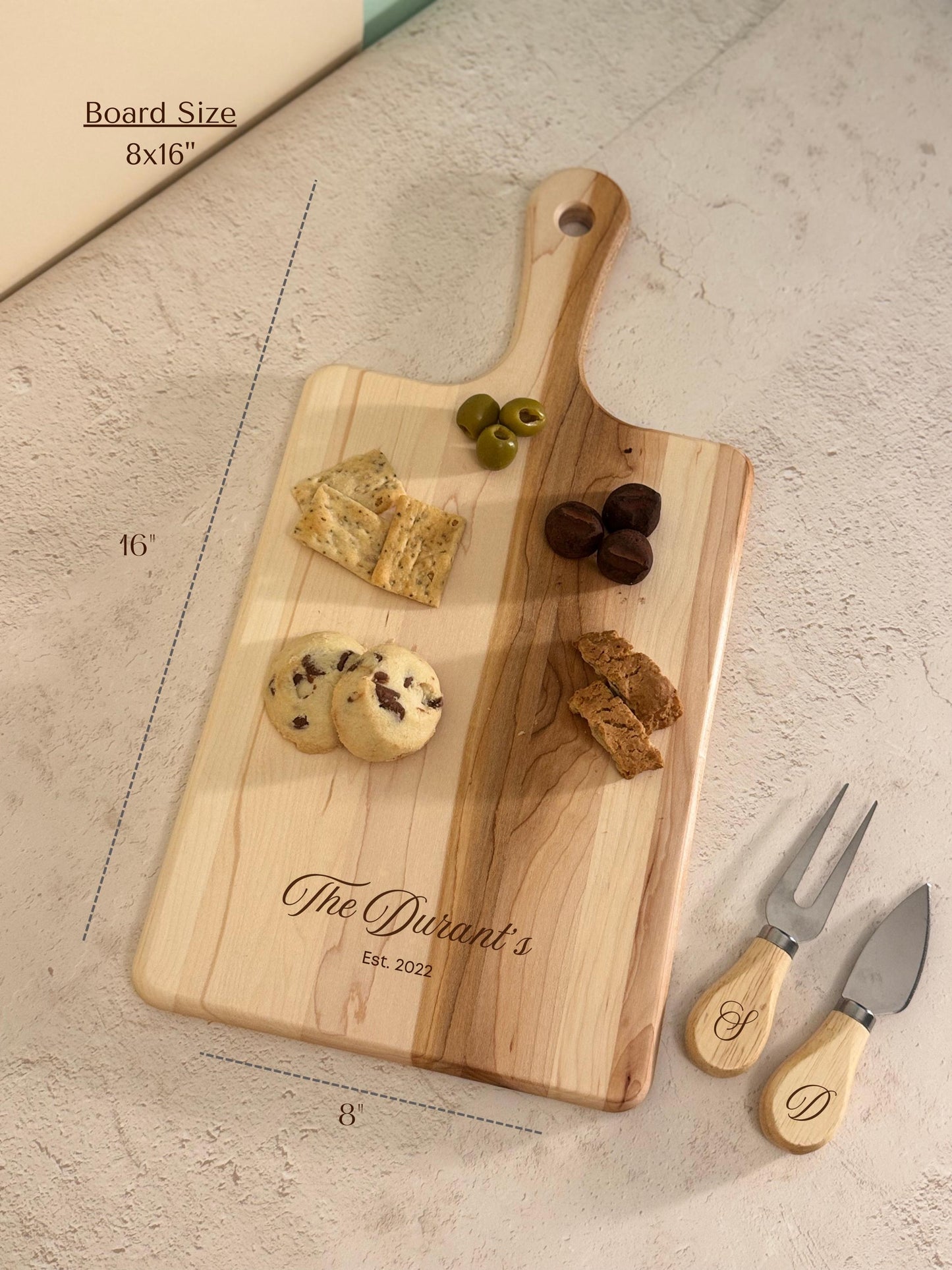 Personalized Christmas Cutting Board Holiday Wooden Monogram Kitchen Gift Wedding Present Handcrafted Maple Wood Serving Accessory Cheese