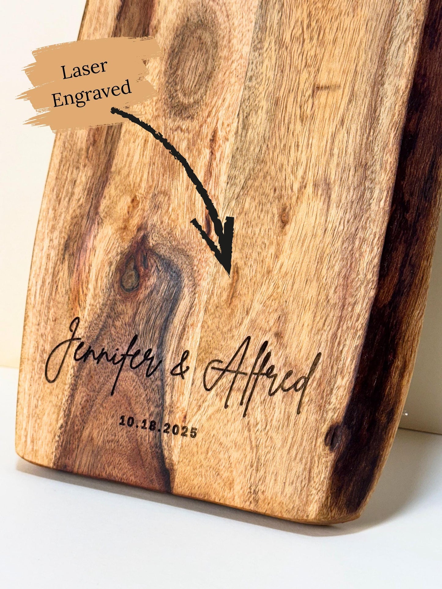 Personalized Charcuterie Board Wedding Gift Idea Kitchen Serving Tray Custom Engraving Acacia Wood Cutting Engagement Newlywed Serving Board