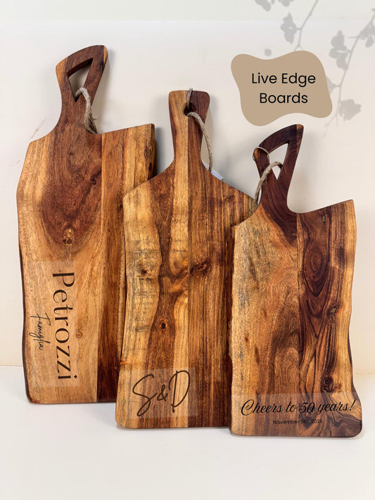 Personalized Charcuterie Board Wedding Gift Idea Kitchen Serving Tray Custom Engraving Acacia Wood Cutting Engagement Newlywed Serving Board