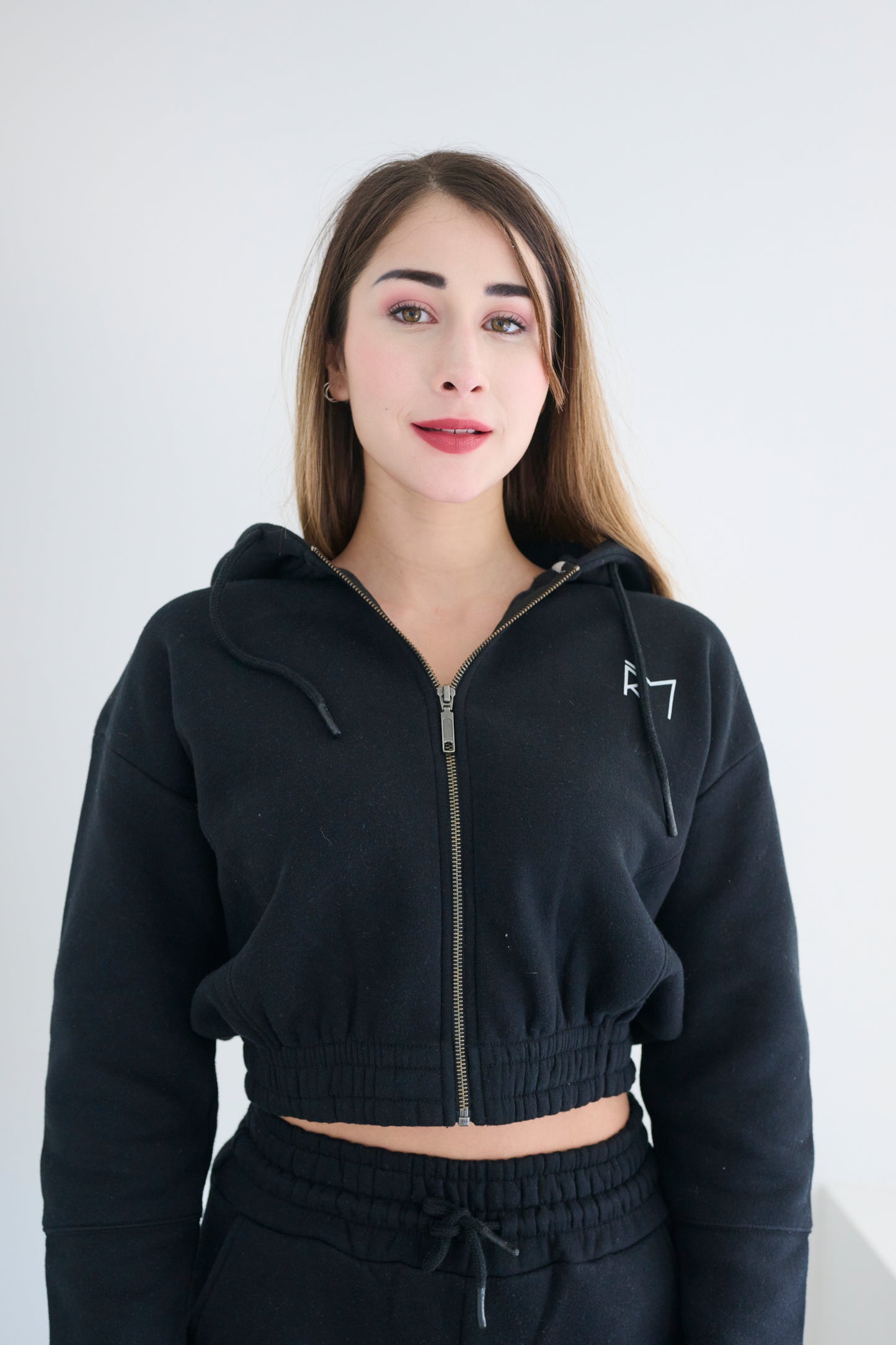 Cropped Zip Hoodie Black