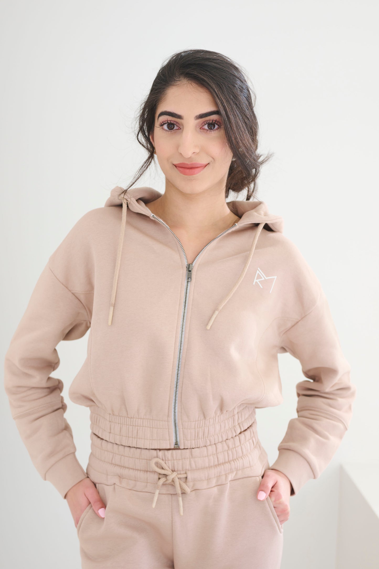 Cropped Zip Hoodie Taupe