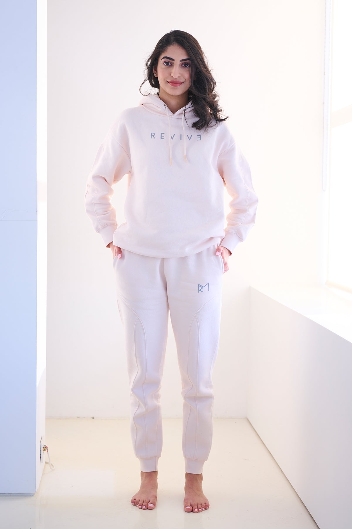 Two Piece Lounge Set - Oversized Hoodie + Paneled Jogger- Powder Puff