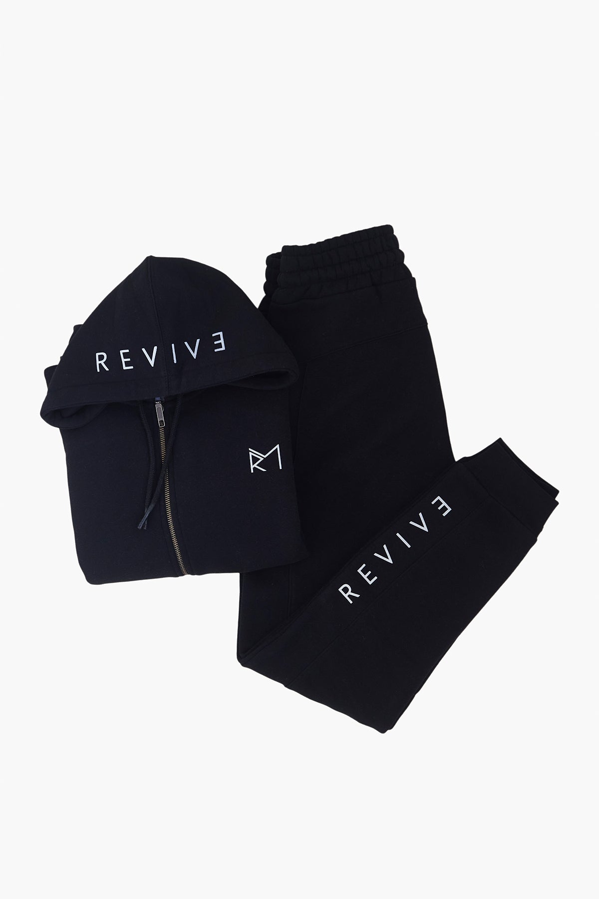 Two Piece Lounge Set - Cropped Zip Hoodie + High-waisted jogger-Black –  Revive Goods.