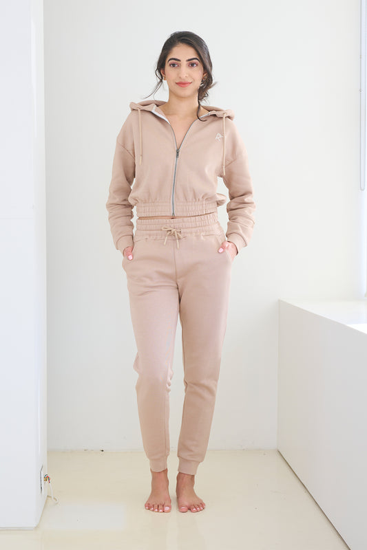 Cropped Zip Hoodie, High-Waisted Scrunchie Jogger